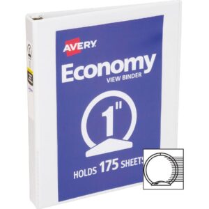 Avery® Economy View Binder - 1" Binder Capacity - Letter - 8 1/2" X 11" Sheet Size - 175 Sheet Capacity - Round Ring Fastener(s) - 2 Internal Pocket(s) - Vinyl-covered Chipboard - White - - Image 2