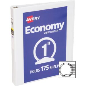 Avery® Economy View Binder - 1" Binder Capacity - Letter - 8 1/2" X 11" Sheet Size - 175 Sheet Capacity - Round Ring Fastener(s) - 2 Internal Pocket(s) - Vinyl-covered Chipboard - White - - Image 3