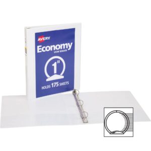 Avery® Economy View Binder - 1" Binder Capacity - Letter - 8 1/2" X 11" Sheet Size - 175 Sheet Capacity - Round Ring Fastener(s) - 2 Internal Pocket(s) - Vinyl-covered Chipboard - White - - Image 7