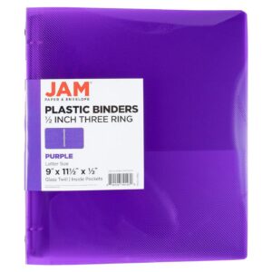 JAM Paper Plastic Binder, 11.5 x 10.25 x 1/2 in, Purple, 1 Pack