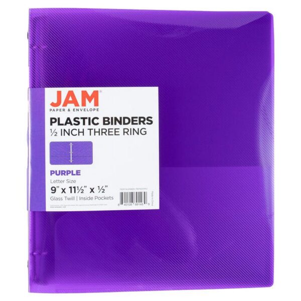 JAM Paper Plastic Binder, 11.5 x 10.25 x 1/2 in, Purple, 1 Pack