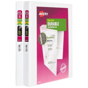 Avery 1/2″ Durable View Binder, Slant Rings, 2 White Binders (17002)