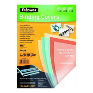 Fellowes A4 Binding Covers, PVC 150 Micron, Clear, Pack of 100, 5376001