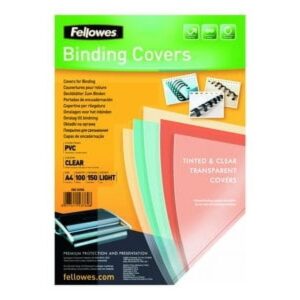 Fellowes A4 Binding Covers, PVC 150 Micron, Clear, Pack of 100, 5376001