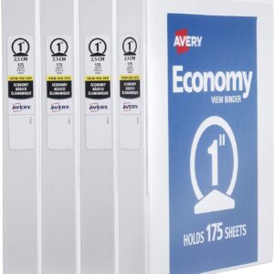 AVERY 05711 Economy View 3 Ring Binders, 1" Round Rings, White-4 Pack - Image 2