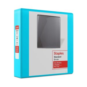 Staples 2" 3-Ring View Binder D-Ring Teal (ST55426) - Image 1