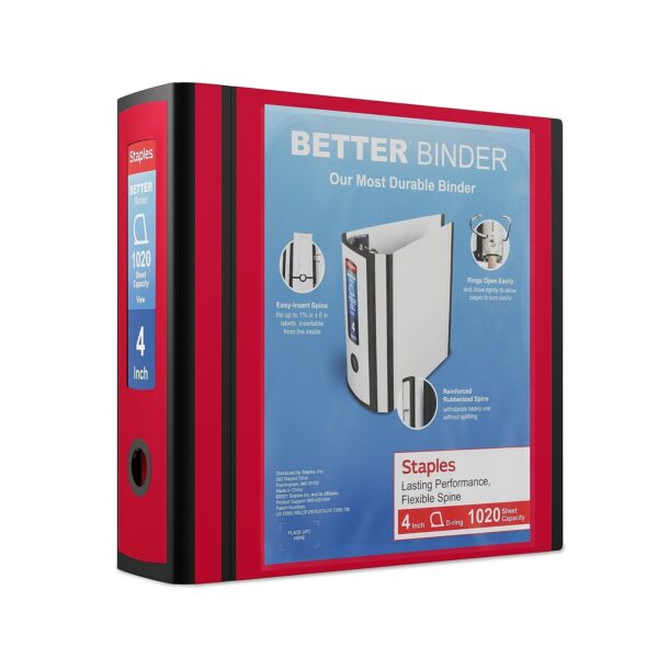 Staples Better 4-inch 3 Ring View Binder Red 1618291