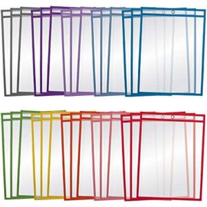 Dry Erase Pocket Sleeves, 30 Count, Crystal Clear, by Better Office Products, Oversized, 10.25″ x 13.75″, Heavy Duty Dry Erase Pocket Sheet Protectors, Reusable Pockets with 10 Assorted Colors,30 Pack