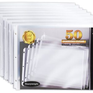 50 Pack 11x17 Inch Heavyweight Diamond Clear Sheet Protectors, Side Loading, Ledger Sheet Protectors, by Gold Seal, 3-Hole Punched
