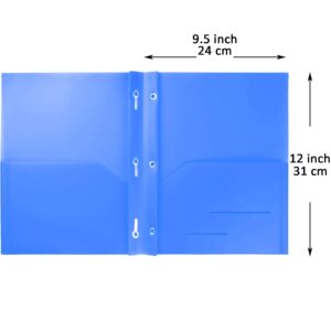 Youngever 6 Pack Heavy Duty Plastic Two Pocket Folders with 3 Prongs, Metal Prongs Fastener, Heavy Duty Plastic 2 Pocket Folder (Blue)