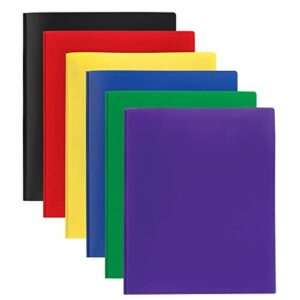 Office Depot® Brand 2-Pocket School-Grade Poly Folders With Prongs, 8-1/2″ x 11″, Assorted Colors, Pack Of 24