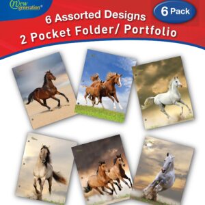 New Generation Letter Size 2-Pocket Folders, Assorted Horses Designs , 6 Pack