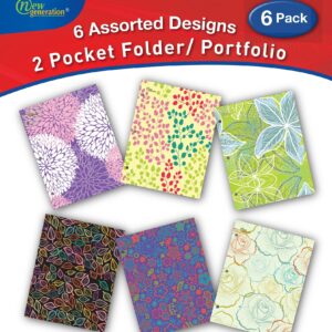 New Generation Floral 2-Pocket Folders, 12 x 9.25 in, Multicolor, 6 Count