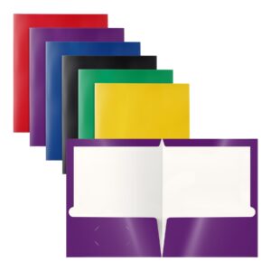 Better Office Products - Pocket folder - 2 compartments - for Letter A Size (8.5 in x 11 in) - capacity: 100 sheets - black, red, blue, purple, orange, green, yellow (pack of 25) - Image 1