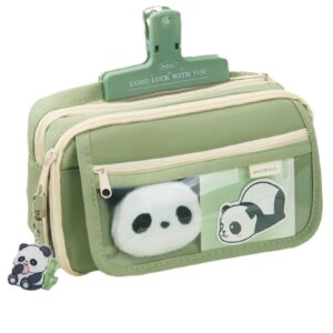 Clearance Item! Flip Pencil Case, Hilingoto Cute Panda Pencil Case Large Capacity for Adults Aesthetic Pencil Case Kawaii Pencil Pouch Cute with Zipper Preppy Pen Bag, Stationery Pencil Case Beige - Image 6