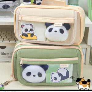 Clearance Item! Flip Pencil Case, Hilingoto Cute Panda Pencil Case Large Capacity for Adults Aesthetic Pencil Case Kawaii Pencil Pouch Cute with Zipper Preppy Pen Bag, Stationery Pencil Case Beige - Image 9