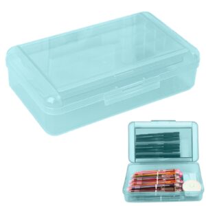 Preplabs Plastic Pencil Box Light Blue Pencil Case - Double Layer Hard Case with Snap Lid for Art Supplies - Image 1
