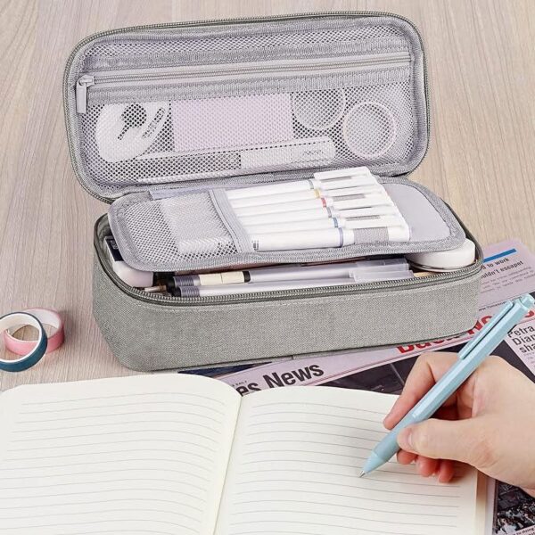 WEMATE Large Pencil Case with Zipper, Big Capacity, Canvas Pencil Case,Light Grey