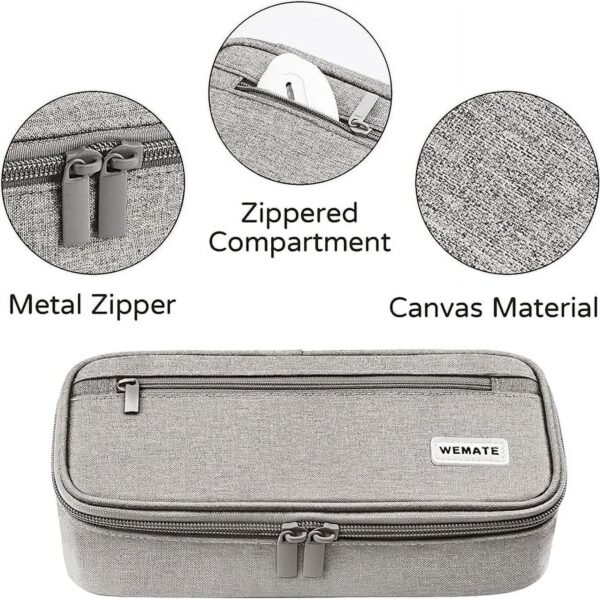 WEMATE Large Pencil Case with Zipper, Big Capacity, Canvas Pencil Case,Light Grey