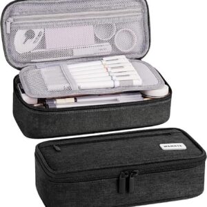 WEMATE Large Pencil Case with Zipper, Big Capacity, Canvas Pencil Case,Light Grey