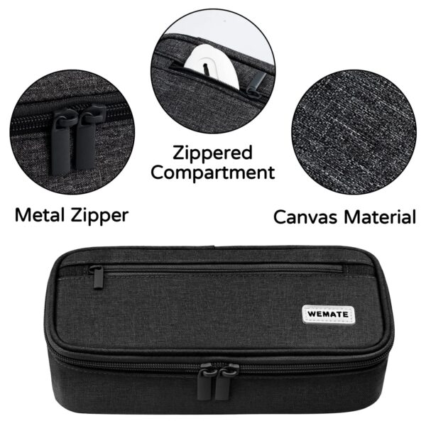 WEMATE Large Pencil Case with Zipper, Big Capacity, Canvas Pencil Case,Light Grey