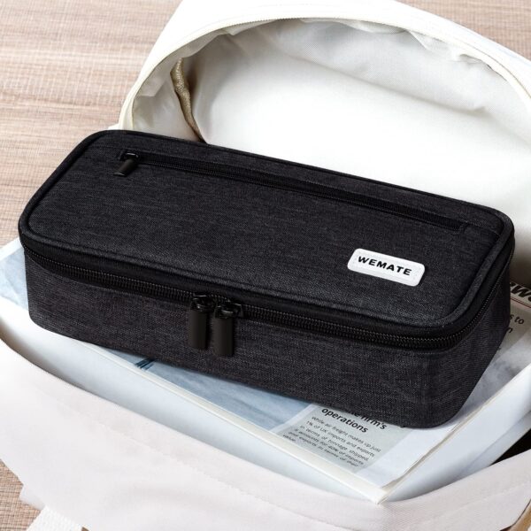 WEMATE Large Pencil Case with Zipper, Big Capacity, Canvas Pencil Case,Light Grey