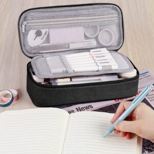 WEMATE Large Pencil Case with Zipper, Big Capacity, Canvas Pencil Case,Light Grey