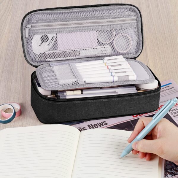 WEMATE Large Pencil Case with Zipper, Big Capacity, Canvas Pencil Case,Light Grey