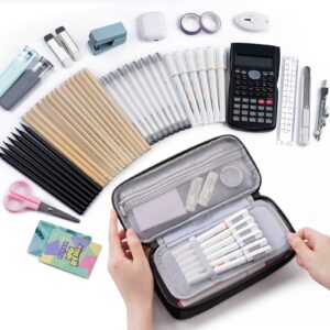 WEMATE Large Pencil Case with Zipper, Big Capacity, Canvas Pencil Case,Light Grey