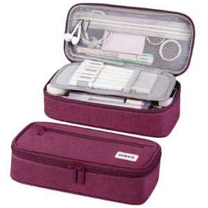 WEMATE Large Pencil Case with Zipper, Big Capacity, Canvas Pencil Case,Light Grey