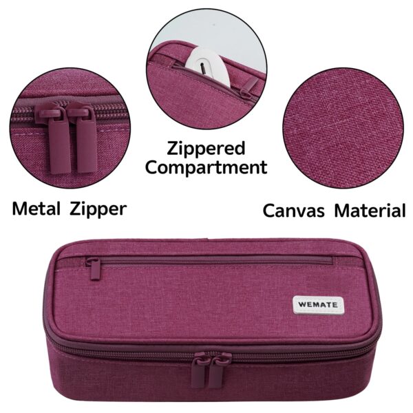 WEMATE Large Pencil Case with Zipper, Big Capacity, Canvas Pencil Case,Light Grey