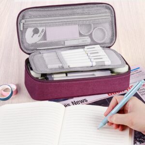 WEMATE Large Pencil Case with Zipper, Big Capacity, Canvas Pencil Case,Light Grey