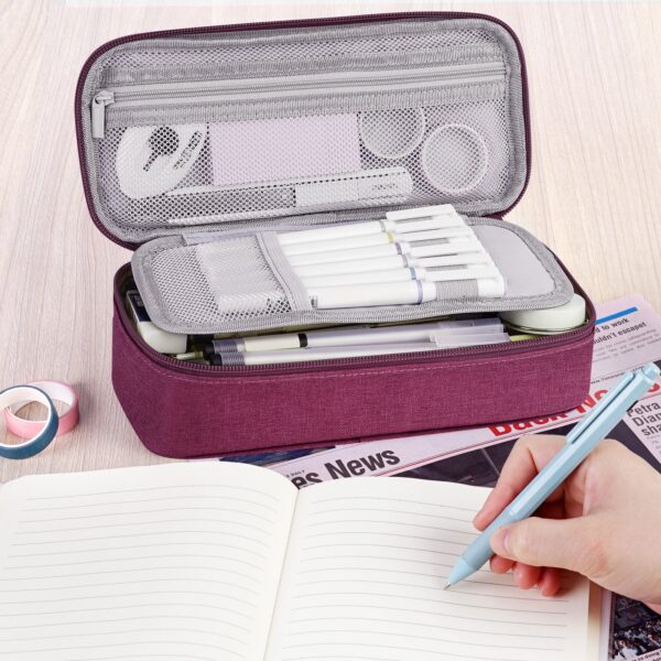 WEMATE Large Pencil Case with Zipper, Big Capacity, Canvas Pencil Case,Light Grey