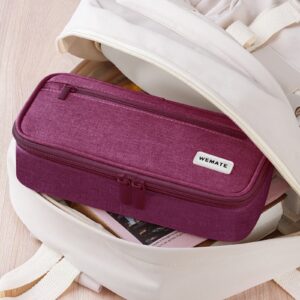 WEMATE Large Pencil Case with Zipper, Big Capacity, Canvas Pencil Case,Light Grey