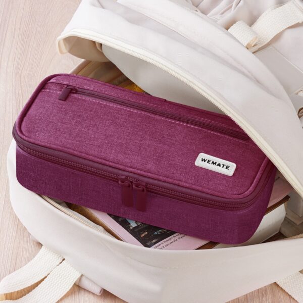 WEMATE Large Pencil Case with Zipper, Big Capacity, Canvas Pencil Case,Light Grey