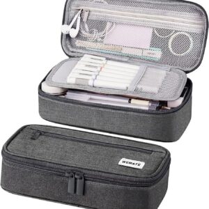 WEMATE Large Pencil Case with Zipper, Big Capacity, Canvas Pencil Case,Light Grey