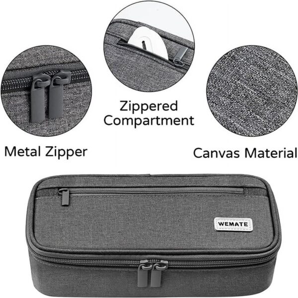 WEMATE Large Pencil Case with Zipper, Big Capacity, Canvas Pencil Case,Light Grey