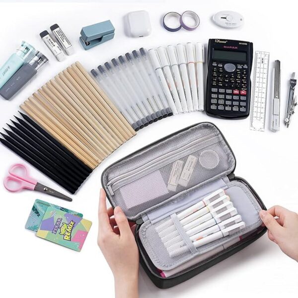 WEMATE Large Pencil Case with Zipper, Big Capacity, Canvas Pencil Case,Light Grey
