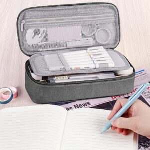 WEMATE Large Pencil Case with Zipper, Big Capacity, Canvas Pencil Case,Light Grey