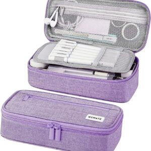 WEMATE Large Pencil Case with Zipper, Big Capacity, Canvas Pencil Case,Light Grey