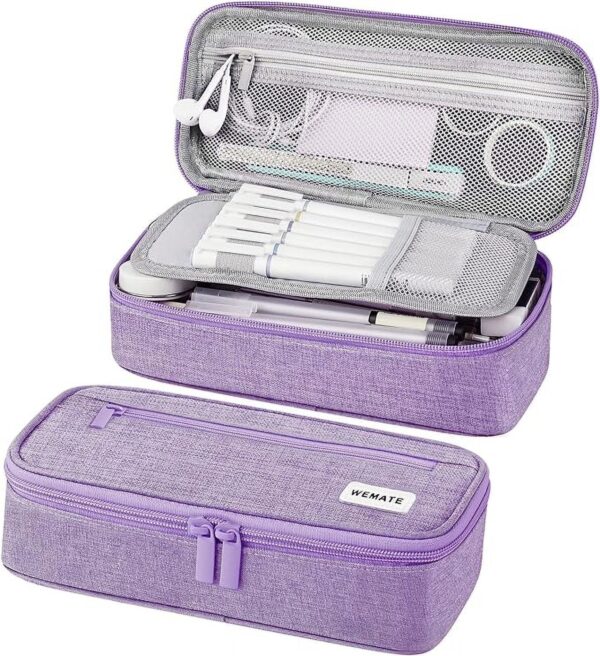 WEMATE Large Pencil Case with Zipper, Big Capacity, Canvas Pencil Case,Light Grey