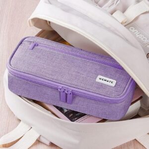 WEMATE Large Pencil Case with Zipper, Big Capacity, Canvas Pencil Case,Light Grey