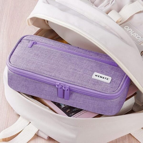 WEMATE Large Pencil Case with Zipper, Big Capacity, Canvas Pencil Case,Light Grey