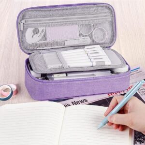 WEMATE Large Pencil Case with Zipper, Big Capacity, Canvas Pencil Case,Light Grey