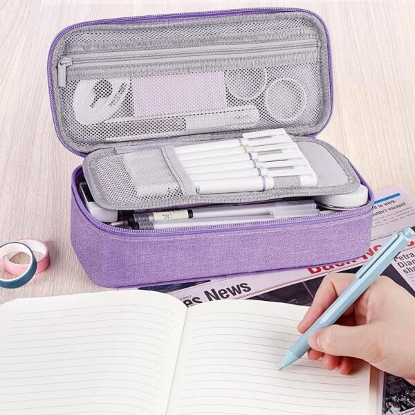 WEMATE Large Pencil Case with Zipper, Big Capacity, Canvas Pencil Case,Light Grey