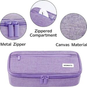WEMATE Large Pencil Case with Zipper, Big Capacity, Canvas Pencil Case,Light Grey