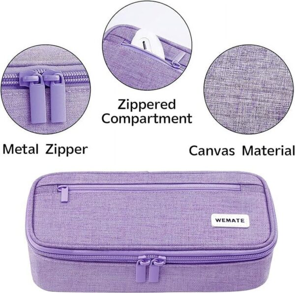 WEMATE Large Pencil Case with Zipper, Big Capacity, Canvas Pencil Case,Light Grey