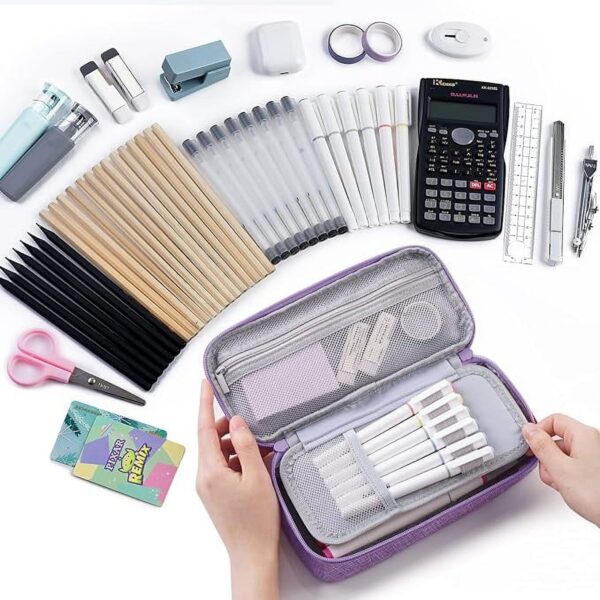 WEMATE Large Pencil Case with Zipper, Big Capacity, Canvas Pencil Case,Light Grey