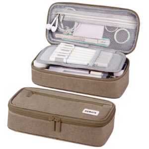 WEMATE Large Pencil Case with Zipper, Big Capacity, Canvas Pencil Case,Light Grey