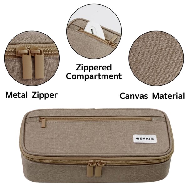WEMATE Large Pencil Case with Zipper, Big Capacity, Canvas Pencil Case,Light Grey